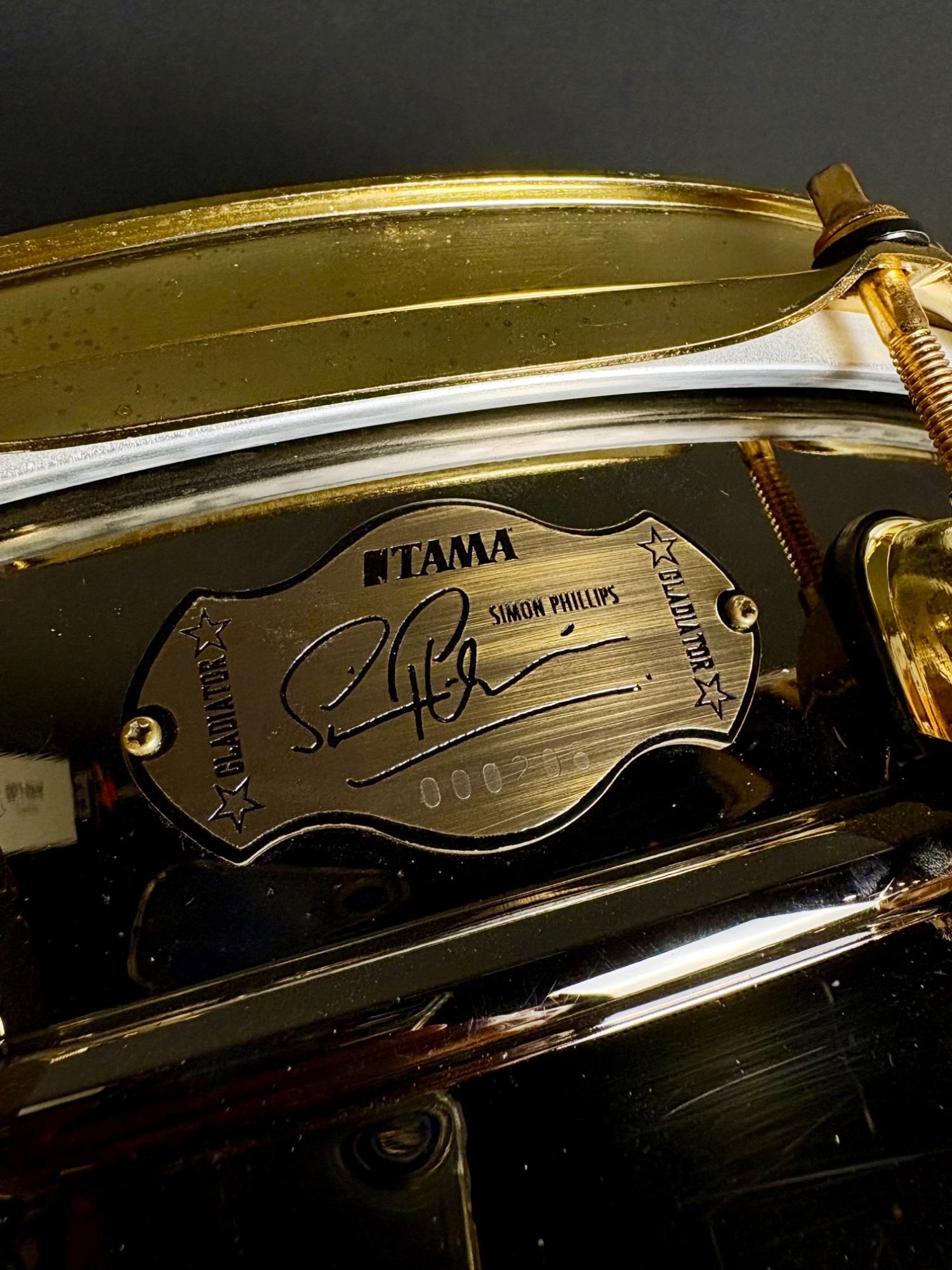 Tama Simon Phillips Limited Gladiator Snare, Made In Japan, Gold Hardware &mdash; view 7